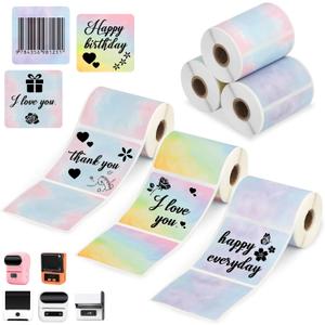 3 Rolls Square Thermal Labels Paper for Phomemo M220 M200 M221 M110 Labels Maker, 1.96 x 1.96 Waterproof Sticker Mini Printer Paper for DIY Barcode Logo Journal Notes Memo, Gradient