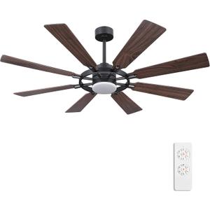 72 Inch Ceiling Fan with Lights and 3 Downrods, 8 Plywood Blades, 6-Speed Noiseless Reversible DC Motor, 3CCT, Windmill Ceiling fan for Kitchen Bedroom Living Room, Black and Walnut