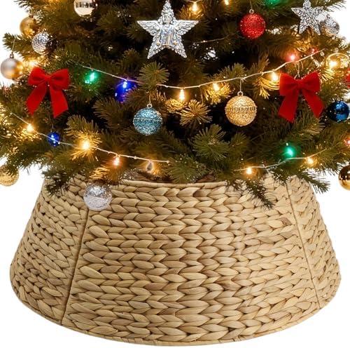 Joyhalo 27" Christmas Tree Collar for 6-9 FT Tree with Cord Out, Natural Water Hyacinth Rattan Ring, Base Protection from Pets