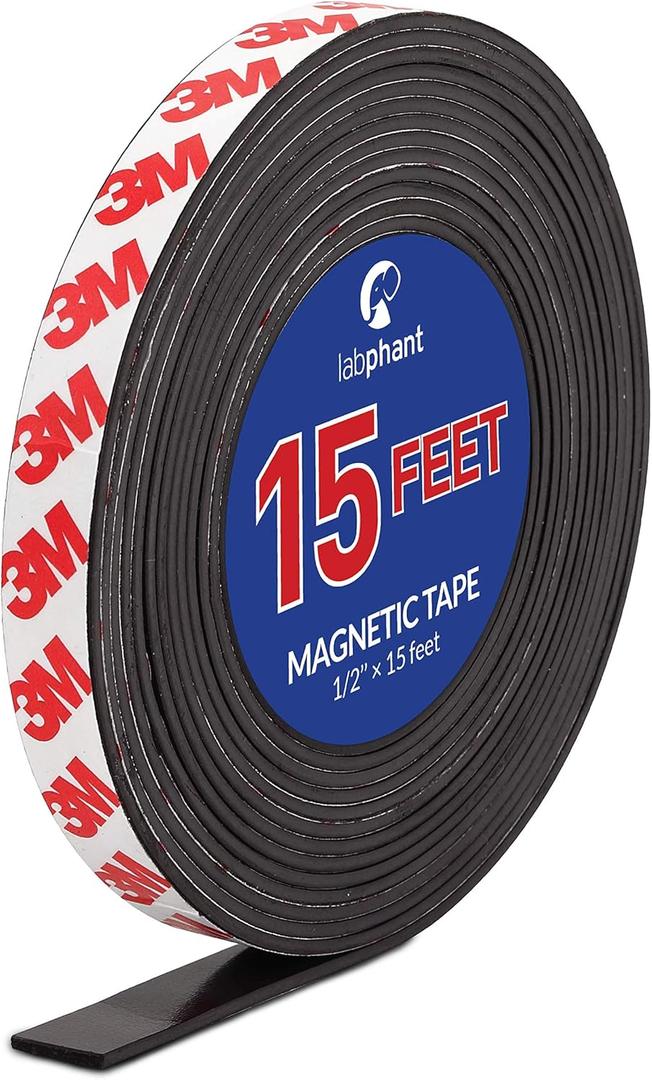 Magnetic Tape, 15 Feet Magnet Tape Roll (1/2'' Wide x 15 ft Long), with 3M Strong Adhesive Backing. Perfect for DIY, Art Projects, whiteboards & Fridge Organization Magnetic Tape, 15 Feet Magnet Tape Roll (1/2'' Wide x 15 ft Long), with 3M Strong Adhesive Backing. Perfect for DIY, Art Projects, whiteboards & Fridge Organization