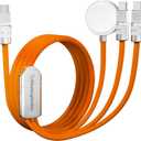 chubbycable Tri-Flex 3 in 1 USB C Cable for Apple Watch Charger Silicone 100W Multi Charging Cable Fast Charge Compatible with iPhone 16/15 Series iWatch iPad Airpods Galaxy Series, 4.1FT, Orange