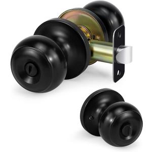 Privacy Door Knob, KEYLESS Interior Door Lock, Flat Ball KEYLESS Lock for Right and Left Side Bedroom, Bathroom, Matte Black,1 Pack