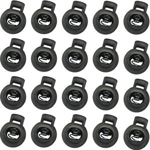 TIHOOD 100PCS Plastic Toggle Single Hole Spring Loaded Elastic Drawstring Rope Cord Locks Clip Ends Round Ball Shape Luggage Lanyard Stopper Sliding Fastener Buttons, Black