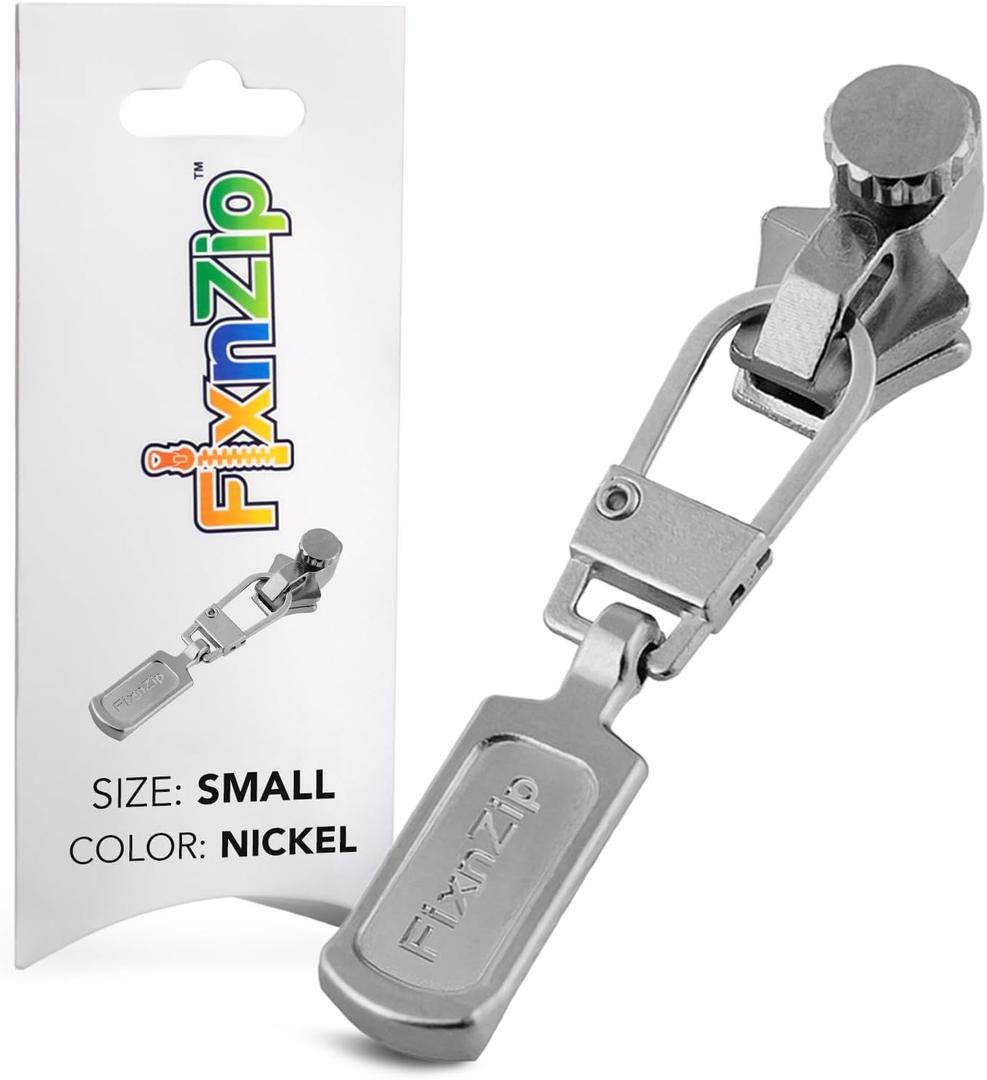 FixNZip Small Nickel Zipper Repair Kit | Universal No-Sew Slider Replacement for Pants, Skirts, Fine Garments, Cushions, and Handbags | Instant and Reusable Zipper Repair Tool, Size: Small
