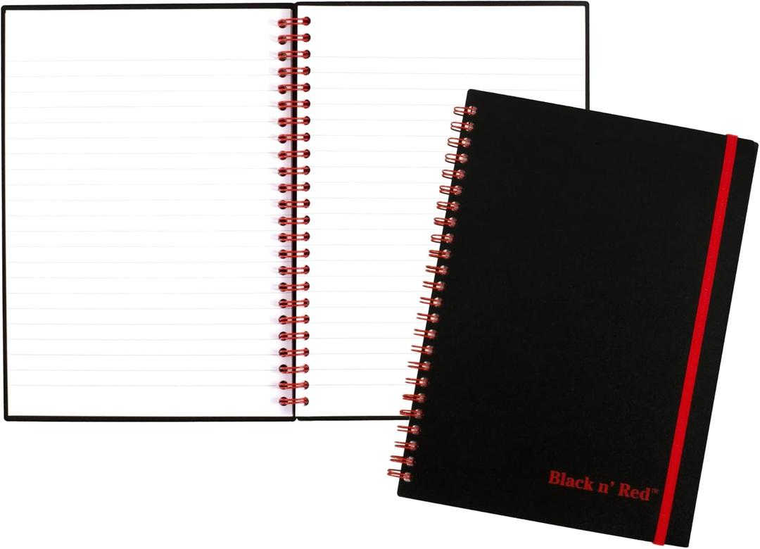 Black n' Red Notebook, Business Journal, 8-1/4" x 5-7/8", 70 Sheets, Ruled, Optik Paper, Scribzee App, Flexible Poly Cover, Wirebound, Black (C67009)