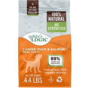 Nature's Logic Dry Dog Food - 100% Natural - No Synthetics - For All Ages, Sizes, Breeds - Free From Common Allergens, High Protein - Duck & Salmon Meal Feast, 4.4lbs (EXP 01/23/26)
