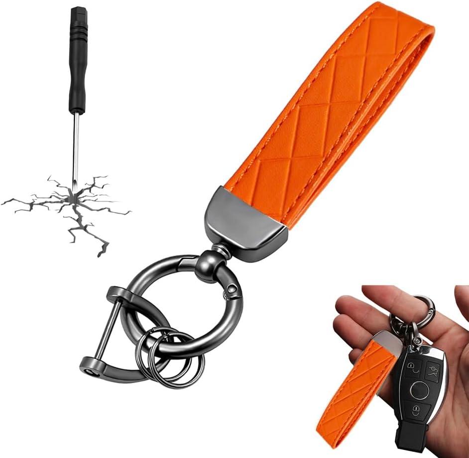 Orange Keychain, Leather Key Chain, Decorative Car Key Holder, Anti-lost D-ring, Keychain for Women and Men