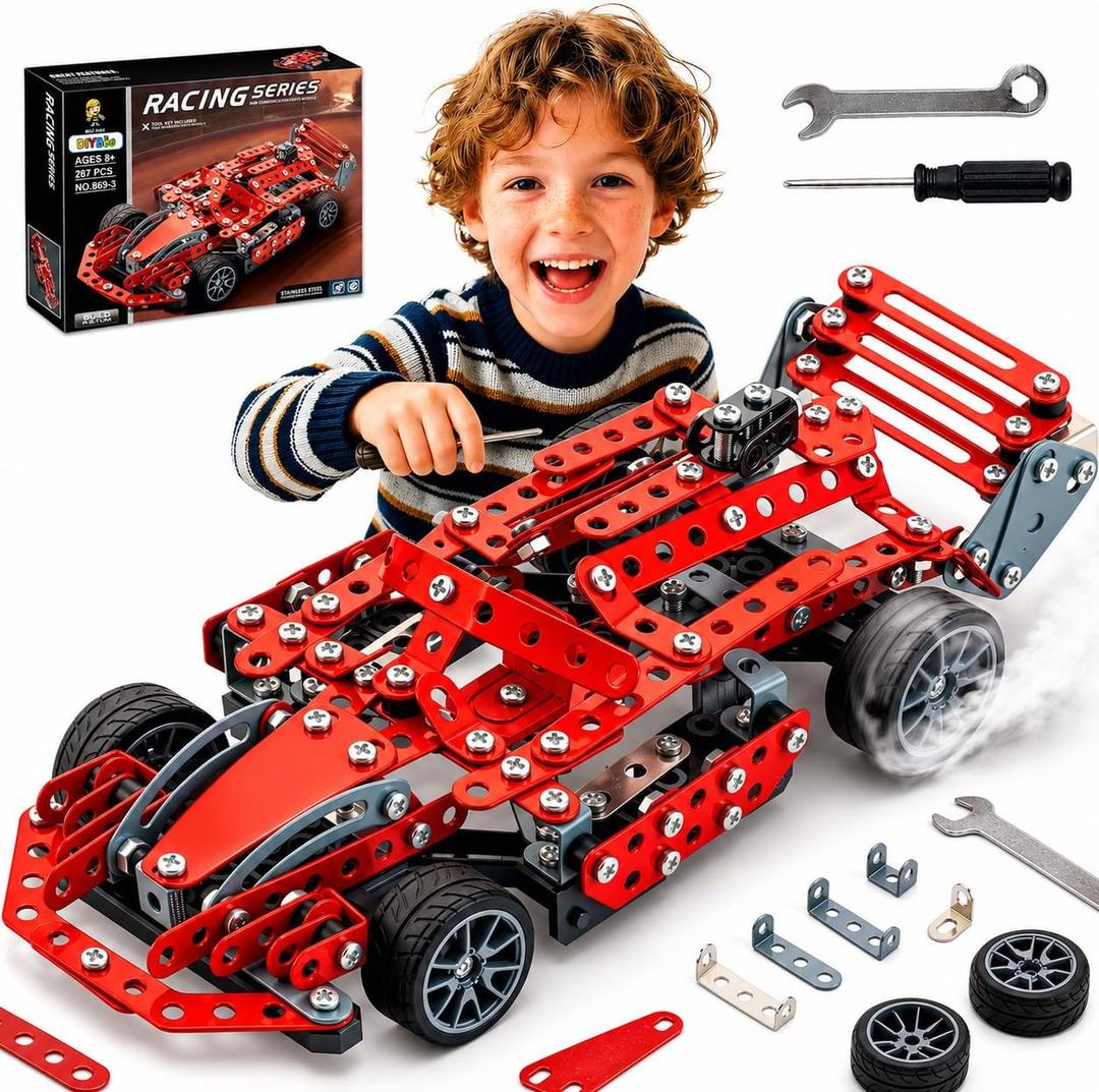Metal Model Car Kit, 287 Pcs STEM Building Toy | Real tools & metal parts. STEM building kit for ages 8-12, teens & adults. Great gift for kids who love cars