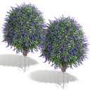 HyeFlora 26'' Artificial Boxwood Topiary Trees with Lavender 2 Pack Fake Plants for Outdoor Indoor Artificial Shrubs with Metal Ground Spike UV Resistant Fake Bushes for Front Porch Garden, Purple