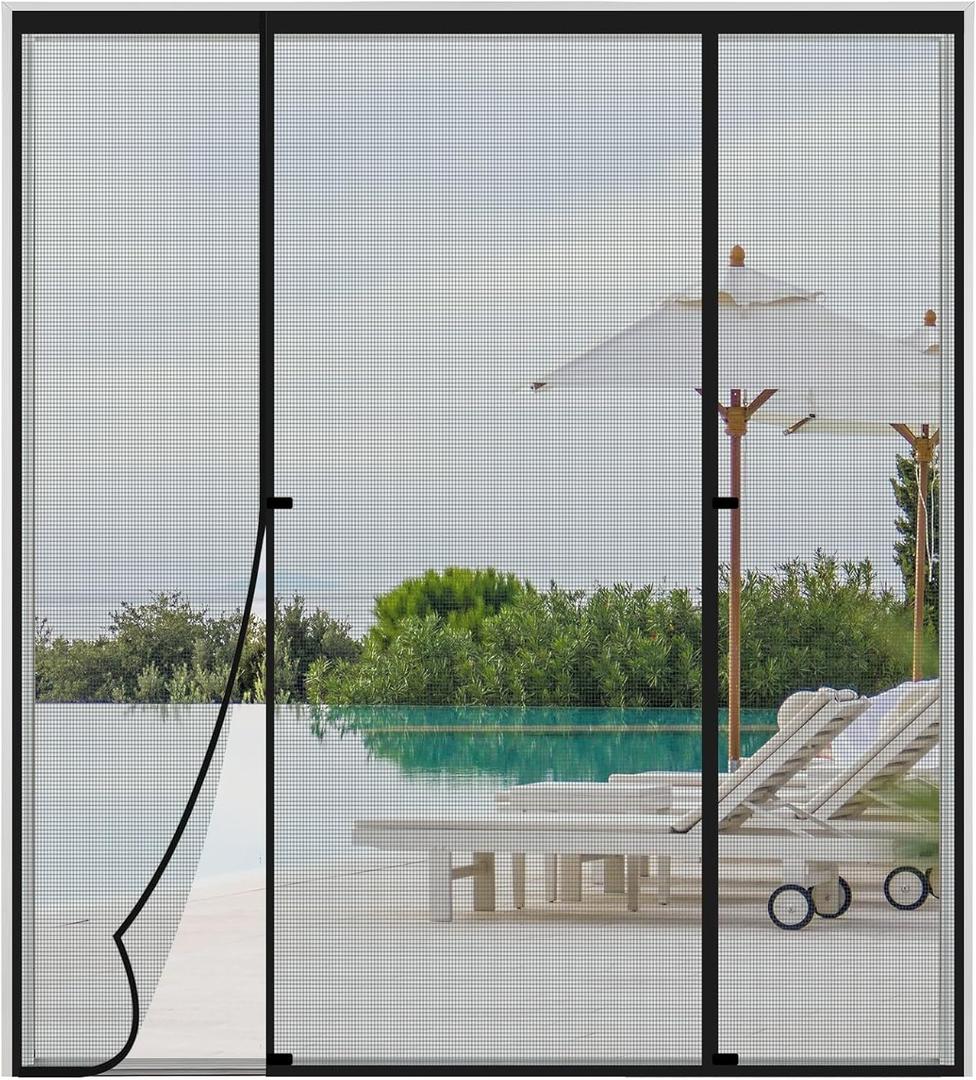 Double Opeing Magentic Screen Door for Sliding French Door, Fit Door Size 72 x 84, Large Self Sealing Screen Door Mesh for Pet Kid, Removable Mesh Net Walk Through, Keep Fly Out, Gray