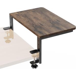 Desk Extender, 15-inch Clamp-On Desk Shelf, Height-Adjustable Desktop Shelf Organizer for Monitors Office and Gaming Accessories, Arm Support Table Extension, 44lbs Heavy Duty, Darkbrown