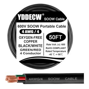 50ft 10/3 10 AWG Portable Power Cable (3 Conductor) - SJOOW 300V 10 Gauge Electric Wire for Motor Leads, Portable Lights, Battery Chargers and Machinery - 3 Conductor - 50 Feet Electrical Cord