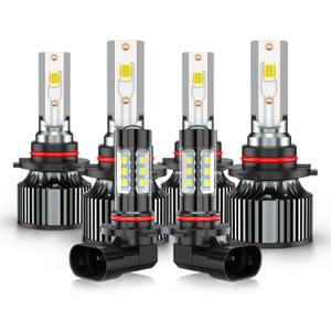 High Low Beams and Fog lights Combo Compatible for Jeep Grand Cherokee 1999 2000 2001 2002 2003 2004 2005 2006 2007 2008 2009 2010, White Powersports Bulbs, Plug n Play, for Off-Road Use, Pack of 6