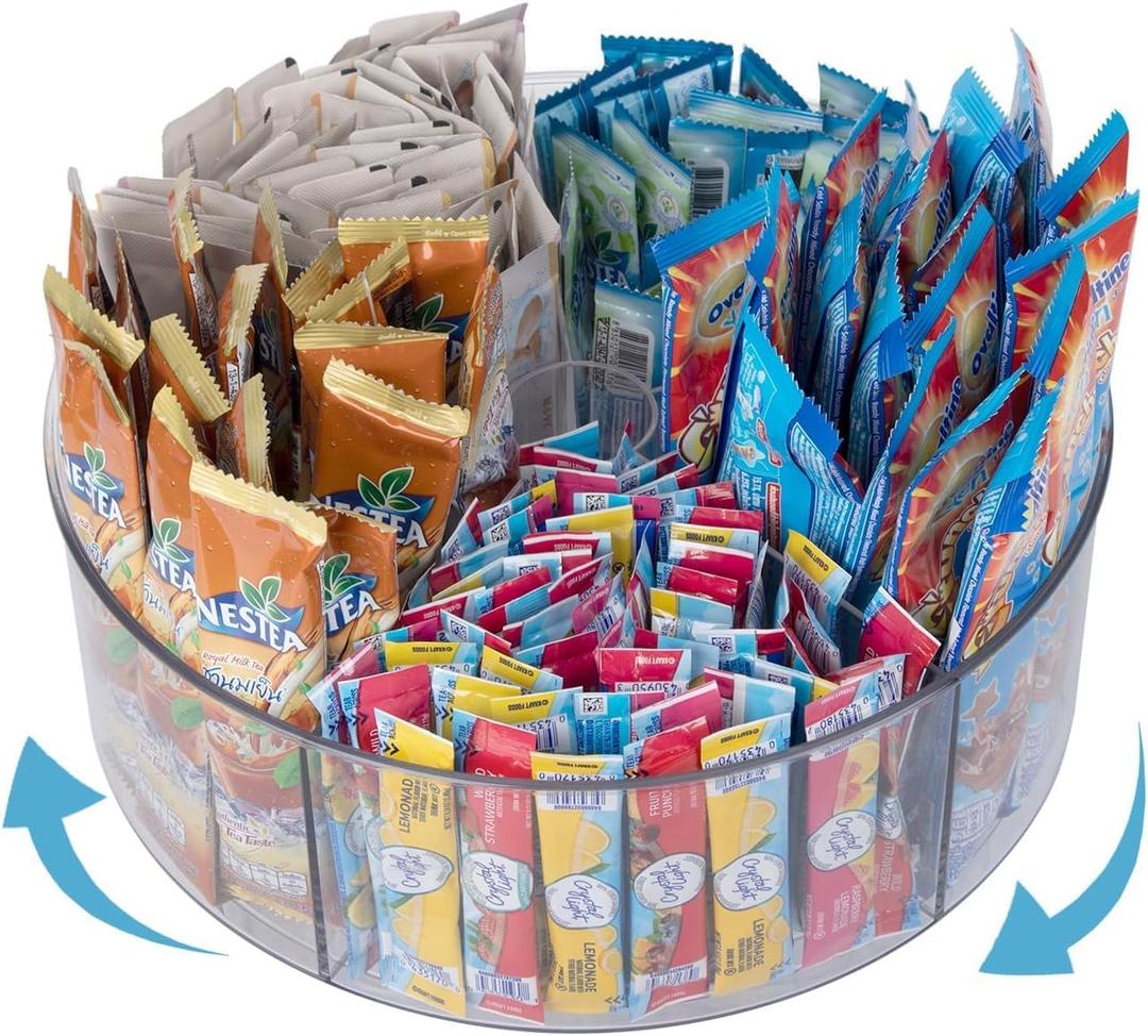 Unmake Drink Packet Organizer Powdered Drink Mix Rotating Holder, Lazy Susan Organizer for Powder Packet, Water Packet, Drink Mixes & Tea Box, Transparent Rotating Storage Pantry Necessity