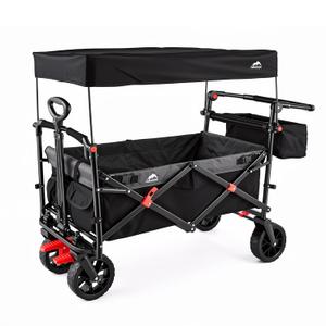 Foldable Wagons with Removable Canopy, Seat Belts, Reversible Handlebar, Removable Canopy, 220lbs Weight Capacity, Folding Wagon for Ages 1+ Years Suitable for Family Travel, Cargo,Gift