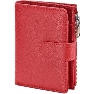 GAEKEAO Womens Wallet Small Leather RFID Blocking Bifold Zipper Pocket Wallet Card Case Purse with ID Window (Y01-Lychee Red)