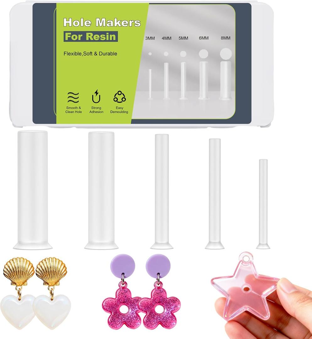 Beesini 5 Sizes Resin Hole Maker 25PCS - Drill-Free Silicone Tools for Epoxy UV Resin Jewelry Pet Tag Keychain DIY Crafts
