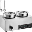 VEVOR Electric Soup Warmer, Dual 7.4QT Stainless Steel Round Pot 86~185F Adjustable Temp, 1200W Commercial Bain Marie with Anti-Dry Burn and Reset Button, Soup Station for Restaurant, Buffet, Silver