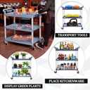 Plastic Utility Carts with Wheels, 3-Tier Large Size Restaurant Food Cart, Heavy Duty 600lbs Capacity Rolling Service Cart w/Hammer for Commercial, Kitchen, Office (Lockable Wheels, L-Grey)