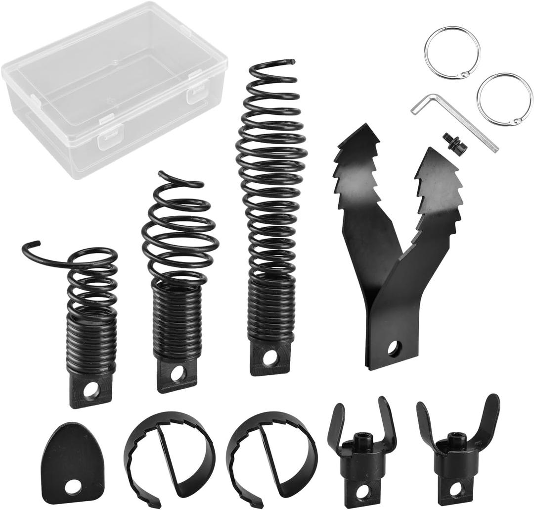9-Piece Drain Snake Attachment for 5/16" to 3/4" Cables Heavy-Duty Manganese Steel Cutters for Roots Grease and Stubborn Clogs Includes 9 heads Storage Case and Metal Ring