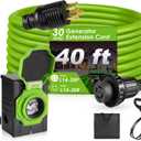 Seeutek 30 Amp Generator Cord - 40 FT 4 Prong Generator Extension Cord with Pre-drilled Power Inlet Box, NEMA L14-30P/L14-30R Functional Waterproof Cable, High Conductivity, ETL Listed (Black+Green 30amp)