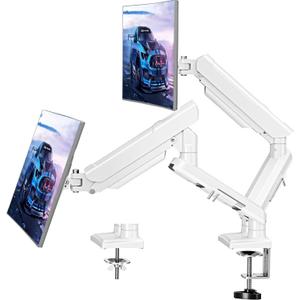 Dual Monitor Mount for 2 Monitors up to 32 inches, Height Adjustable Gas Spring Double Monitor Stand, Two Display Desk Mount Holder, Each Monitor Arm Holds Max 22lbs, VESA Mount, White, Freelift Pro