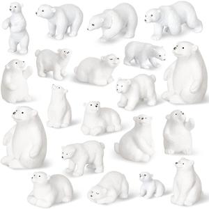 Macarrie 20 Pieces Polar Bear Animal Toy Figurines Set Includes Baby Bears 3D Model Educational Toys Cake Toppers Christmas Birthday Gift for Boys and Girls Craft Home Decoration