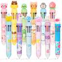 Kosiz 12 Pcs Multicolor Ballpoint Pens 10 in 1 Retractable Cute Cartoon Animal Ballpoint Pens for Office Supplies Birthday Gifts Valentine's Day Gifts