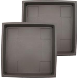 Accent Square Plant Saucer - Durable Plastic Trays For Plants - Stylish Square Tray For Water Drainage - UV Resistant Planter Saucer For Indoor And Outdoor Use (14, Cappuccino, Pack of 2)