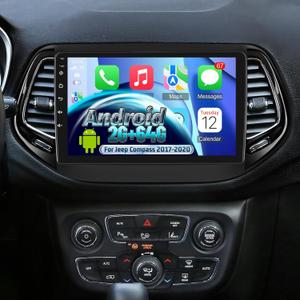 [4 Core 2+64] Volxcereo Car Radio for Jeep Compass 2017 2018 2019 2020, 10.1 inch Android Touchscreen Stereo with Carplay & Android Auto, GPS/WiFi/Bluetooth/SWC/FM/RDS