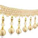 Yalulu 4 Yard Beaded Pendant Hanging Ball Tassel Fringe Trim Macrame for Curtain Tablecloth Home Decoration (Gold)