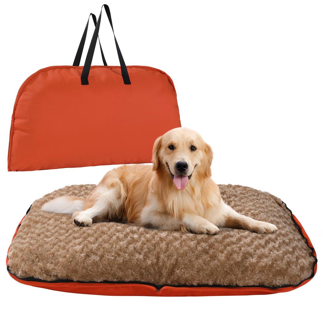 MABOZOO Foldable Travel Dog Bed, Outdoor Camping Dog Bag Bed Pet Pad with Carry Handles, Waterproof Pet Mattress Mat for Small, Medium, and Large Dogs Cats (Orange, 44x32x5 in)