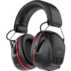 Qozybuds Bluetooth 6.0 Hearing Protection Headphones with 120H Working Time, 30dB SNR, Superior Stereo Sound Quality, Larger Buttons for Easy Operation, Safety Ear Muffs for Lawn Mowing, Workshops, Black Red