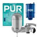 PUR PLUS Vertical Faucet Mount Water Filtration System, Lead-Reducing Filter, Great-Tasting Water, Easy Install, Lasts 100 Gallons, Compatible with Sinks with External Aerators, Stainless Steel