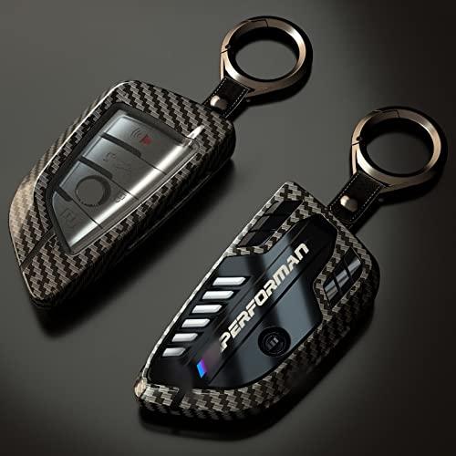 Phmnkl Alloy Car Key Case Rings Cover Holder for BMW 1 3 5 7 Series 530 F48 X1 X2 X3 X4 X5 X6 Classic Engine Head Concept (A Style Carbon Fiber)