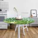 Dark Light Green Round Fitted Tablecloth Elastic Edged Floral Table Cover Waterproof Wipeable Table Cloth Tablecloth Fits Tables up to 45"-56"