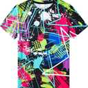 RAISEVERN Boys Neon Shirts Summer Short Sleeve 3D Print T-Shirts Crewneck Cool Tees Tops Girls Shirt Clothes, Size: 13-14 T