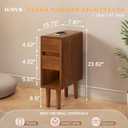 Narrow Nightstand 2 Drawers with Open Shelf Narrow Night Stand Solid Wood Bedside Table Mid Century Modern Nightstand Wooden End Table for Bedroom, Living Room, Study, Office, 15.75''8''23.62''