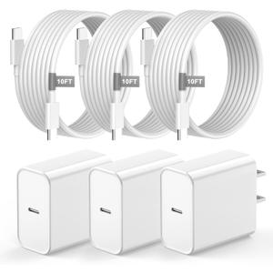 iPhone 16 15 Charger Fast Charging, 3 Pack 20W USB C Wall Charger Fast Charging with 10FT USB C to C Charging Cable for iPhone 16/16 Plus/16 Pro/16 Pro Max/15/15 Pro/15 Pro Max/15 Plus, iPad Pro