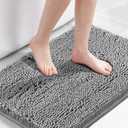 Chenille Bath Mat Thick Soft Absorbent for Bathroom, Microfiber Dries Quickly, Shaggy Washable Plush Durable Rug, Bathtub and Shower Floor, 24x17, Grey