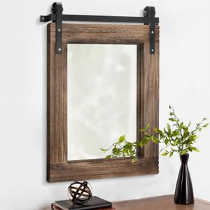 AAZZKANG Rustic Wood Mirror Rectangle Decorative Wall Mirror Large 26"x18" with Frame Bedroom Living Room Bathroom Hanging Mirror (Brown)