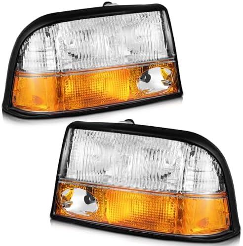 WEELMOTO Headlights Only for 1998-2004 GMC Sonoma / S15 with Fog Lights | 1998-2001 Oldsmobile Bravada / 1998-2001 GMC Jimmy (Fits factory models), Chrome Housing Amber Reflector, Plug-and-Play