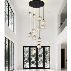Long Chandeliers for High Ceilings,Modern Crystal Pendant Light,Raindrop Drop Lamp,Hanging Flush Mount Lighting Fixtures for Spiral Staircase,Foyer,Entryway,Living Room,Black (12 Lights)