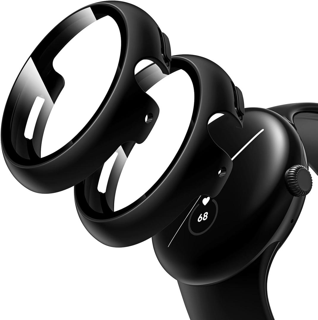 2 x TAURI 2 Pack Hard Case for Google Pixel Watch 3 (2024)/Pixel Watch Series 2 1 41mm with 9H Tempered Glass Screen Protector, [Touch Sensitive] [Full Coverage] Slim Cover for Pixel Watch 3, Black