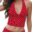 Women's Polka Dot Halter Top Y2k Crop V Neck Sexy Open Back Tie Up Tank Tops (XL)