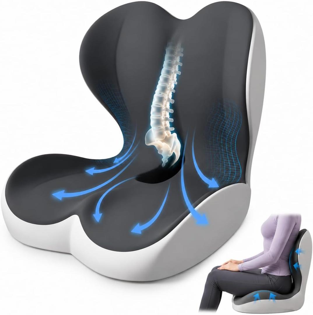 L-Shaped Memory Foam Seat Cushion with Back Support for Office Car Gaming, 17.3 x 15.7 x 14.5 inches