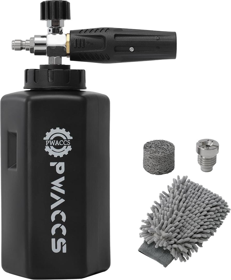PWACCS Foam Cannon for Pressure Washer, Adjustable Car Wash Foam Cannon, Big Mouth Snow Foam Lance with 1/4" Quick Connect, Thick Foam Power Wash Foam Blaster 1.5 L, Additional Orifice Nozzle 1.1mm