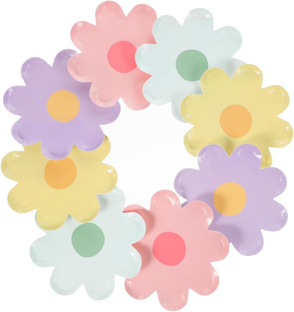 Healvian Daisy Disposable Paper Plates 7 Inch 40 Pack Flower Shaped Plates for Birthday Party Picnic Baby Shower and Family Gatherings