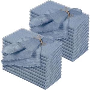 Preboun 24 Pcs Fringe Napkins Bulk Cloth Cotton Soft 17 x 17 Inch Rustic Reusable Washable Festive Square Table Napkins with Fringe for Parties Wedding Restaurant Table Accessory(Blue)