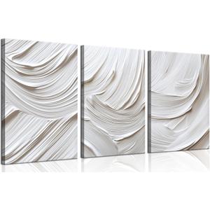 3Pcs Modern Neutral Abstract Canvas Wall Art Mid Century Beige and White Brush Strokes Wall Decor Pictures Boho Minimalist Soft Tones Posters Prints for Living Room Bedroom Home Decoration 16x24in